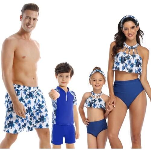 Summer Swimwear Family Matching Outfits Mother Daughter Swimsuit Leaf Bikini Bathing Suit Father Son Shorts Trunks Swimwear
