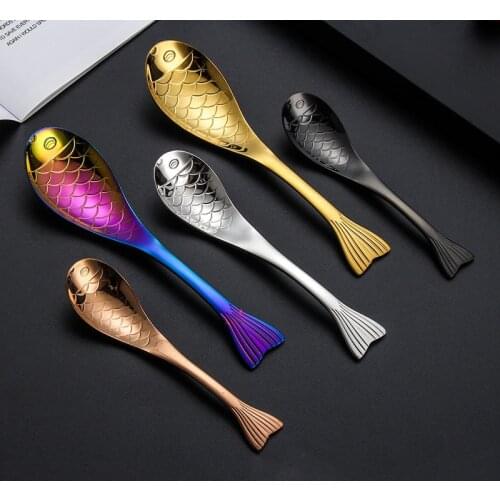 304 Spoon Stainless Steel Spoon Creative Cartoon Fish Shaped Dessert Spoon Gold Plated Spoon Mixing Spoon Tableware