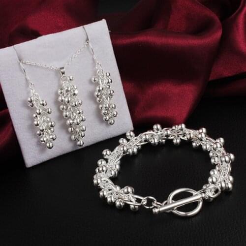 Fashion 925 sterling Silver Jewelry set earrings bracelet necklaces for women fine Grape beads pendant wedding party good gifts