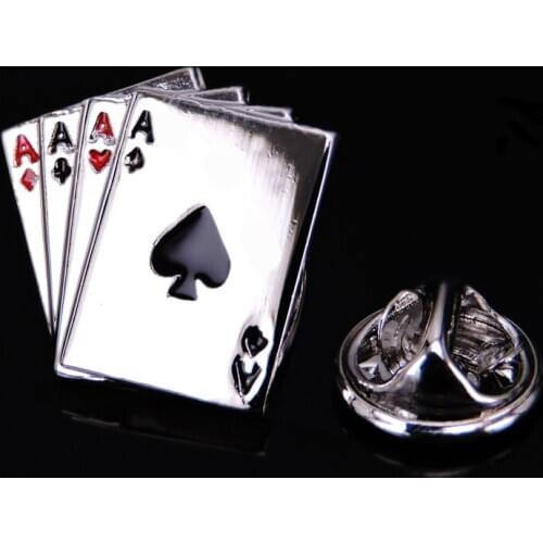 Fashion style four colors playing card a brooch mens Lapel Pin clothing backpack badge jewelry gifts wholesale and retail