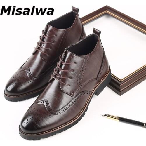 Misalwa Big Size British Brogue Men Boots Cowboy High Top Military Boot Men Retro Formal Shoes Dropshipping
