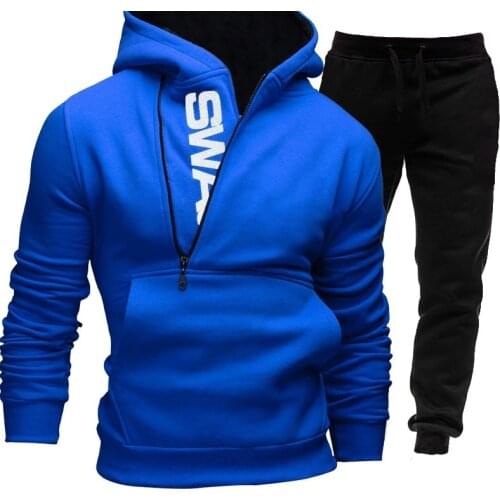Men Tracksuits Suit Pocket Spring Autumn Hoodie Zipper Jogging Trousers Solid Fitness Casual Clothing Sportswear Set Plus Size