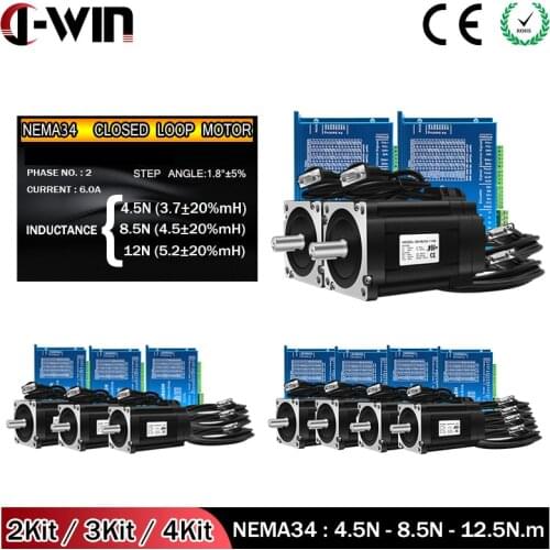 RU/EU warehouse!Closed Loop Stepper Motor 12N 8.5N 4.5N CNC Nema 34 DC Motor+HBS860H Servo Driver+400w60v Power Supply