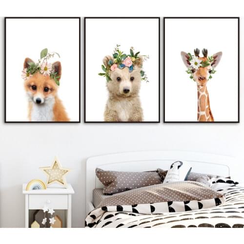 Giraffe Rabbit Raccoon Elephant Fox Deer Lion Wall Art Canvas Painting Nordic Posters And Prints Wall Pictures Kids Room Decor