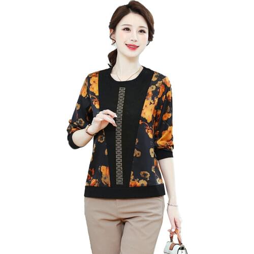 New Autumn Lace Elegant Shirt Long Sleeve Women Black Red t-shirt Streetwear Diamond Shirts Plus Size Tops