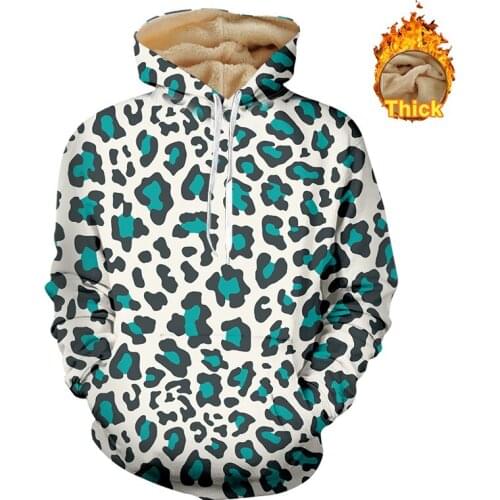 OGKB 3D Animal Printed Blue Leopard Thicken Hoodies Mens Autumn Winter Warm Sweatshirts Streetwear Harajuku Plus Size Pullover