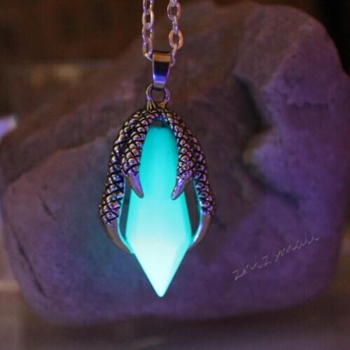 Dragon Claw Crystal Necklaces GLOW in the DARK Luminous stone faceted column eagle Claw men Pendants Necklaces Gift
