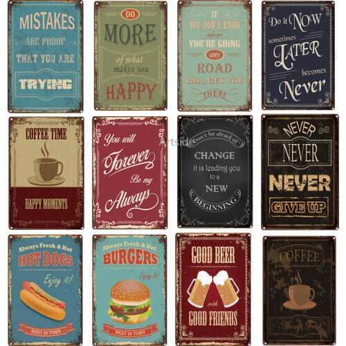 Posters Fast Food Cafe Shop Vintage Tin Signs Retro Metal Wall Signs Plate Plaque Slogan Wall Decor (8 X 12 Inches)