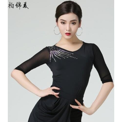 Latin dance shirt female adult clothing new sleeve practice competition national standard modern dance performance hot drill pra