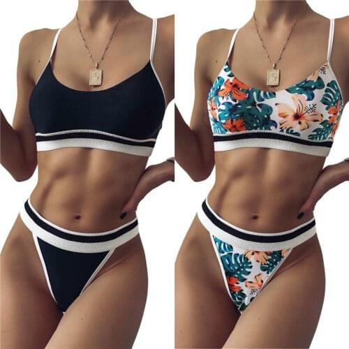 Sexy Bikini Set Womens Solid Color/Print Swimwear Push Up Micro Bikinis Swimsuit Spaghetti Straps Vest Tops And Short Pants