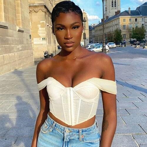 Townlike Mesh Off Shoulder Sexy Top T Shirt Women Zipper Slash Neck Tshirt Short Pink 2020 Summer T-shirt Femme