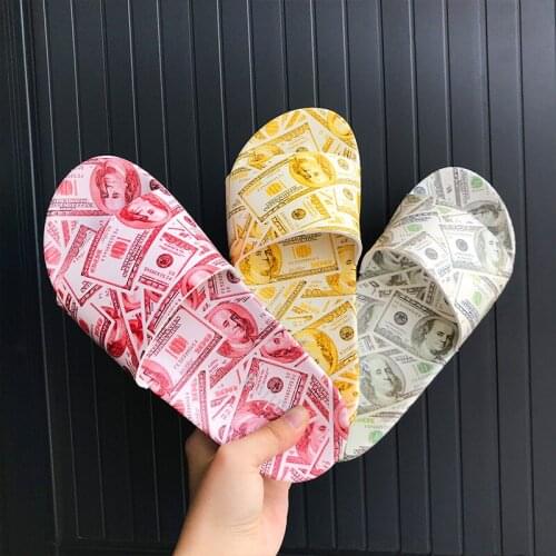 Summer Women Indoor Slippers Floor Flat Shoes 3D Print Currency Pattern Flops Female Bathroom Home Sandals Zapatillas De Hombre