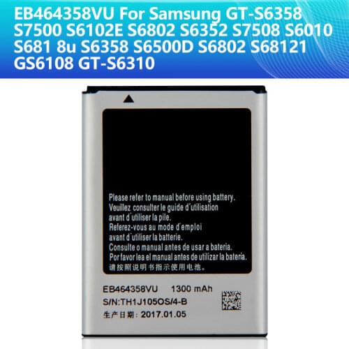 SAMSUNG Original Battery EB464358VU For Samsung Galaxy GT-S6358 S7500 S6102E S6802 S6352 S7508 S6010 S6818U S6358 S6500D 1300mAh