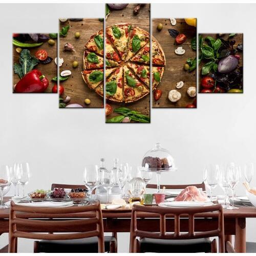 Modern HD Printed Wall Art Canvas Painting 5 Pieces Pizza Food Posters Pictures Cuadros Decoration Kitchen Frameworks Artworks