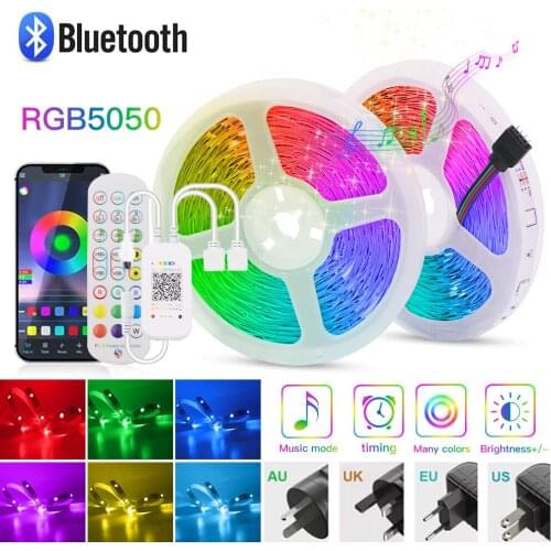 DC12V LED Strip Light RGB 5050 Smart Bluetooth APP Control Flexible Led Lights Tape 5M 15M 20M Timing Music Luces Led Lamp EU US
