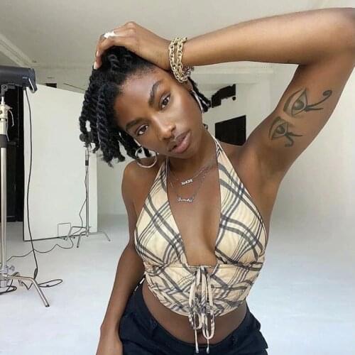 Vintage Retro y2k Crop Tops for Women Sexy Backless Ribbed Lace-up Camisole Harajuku Aesthetic 90s Halter Tops Tee Cuteandpsycho