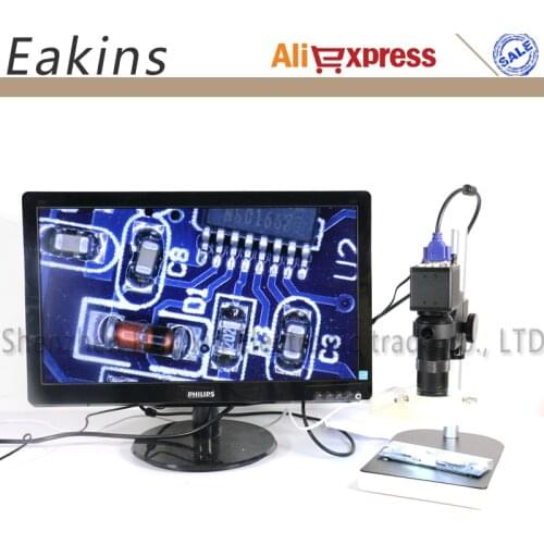 USB VGA Outputs CCD CMOS Industry Microscope Camera+100X C-Mount Lens+56 LED Ring Light+Stand Holder For Bga IC Phone Pcb