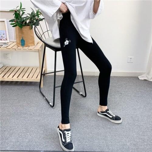Spring new womens leggings Mickey print trousers fine thread cotton pencil feet stretch tight cropped trousers