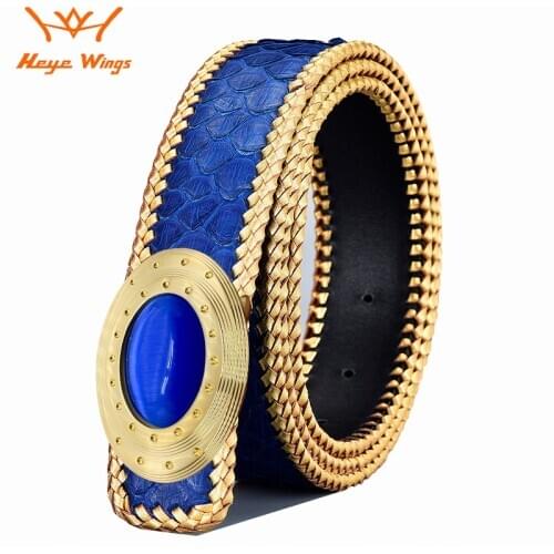 High Quality Python Skin Mens Belts Stainless Steel Buckle Woven Snake Leather Bespoke Suit Belt