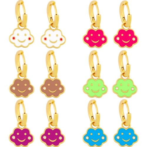 Delicate White Cloud Smile Face Hoop Earrings Neon Enamel Metal Drop Ear Rings For Women Girls Friendship Cartoon Jewelry Gift
