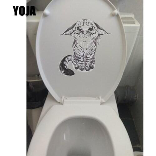 YOJA 19.8*20.4CM Cute Cat Wall Decor Art Decal Classic Cartoon Toilet Stickers T1-0136