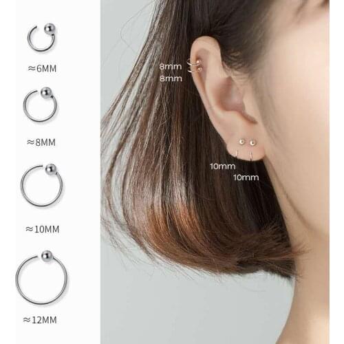 999/925 Sterling Silver Ball/Bead Small Open Hoop Earrings Semicircular/C-shaped Earrings For Women Gold/Black Round Earrings