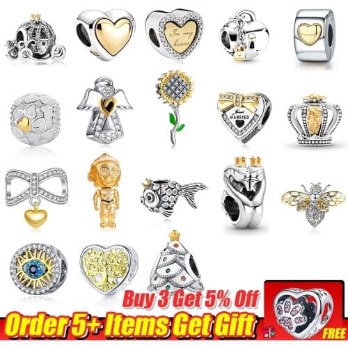 La Menars Gold Sunflower Heart Bead Charms Fit Pandora Charm Bracelet Genuine 925 Sterling Silver Women Jewelry DIY Making