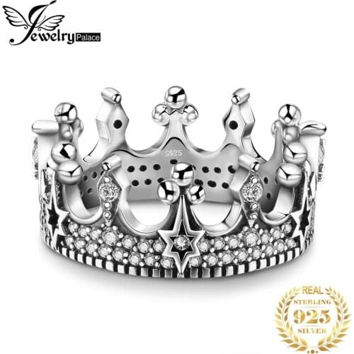 JewelryPalace Vintage Gothic Cubic Zirconia Tiara Crown Ring 925 Sterling Silver Rings for Women Jewelry Making Fashion Jewelry