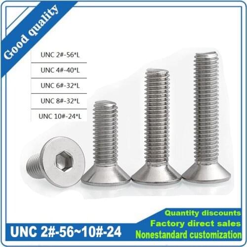 10/50pcs UNC US 2#-56 4#-40 6#-32 8#-32 10#-24 Hex Hexagon Socket Flat Countersunk Head Screw 304 A2-70 Stainless Steel Bolt
