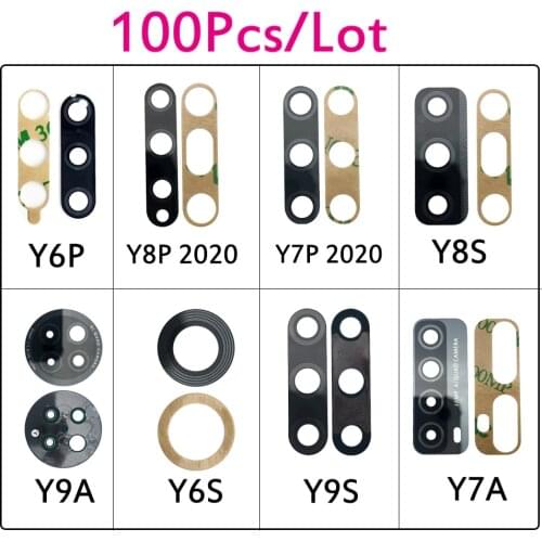 100Pcs/Lot，Rear Back Camera Glass Lens Cover For Huawei Y9S Y8S Y8P Y6P Y7P Y6s With Adhesive Sticker