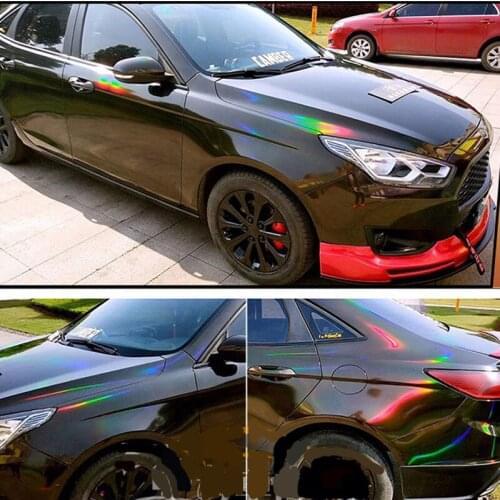 15Mx1.52M Holographic Laser Chrome Black Sticker Car Body Vinyl Wrap Film Sticker Decals Sheet Roll