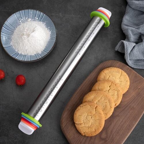 17inch Non-Stick Stainless Steel Rolling Pin Dough Mat Dough Roller Adjustable Flour Roller Pizza Pastry Pie Cookie Baking Tool