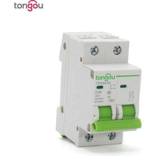 2 Pole 20A MCB Miniature Circuit Breaker C Type AC 110V/230V/400V Switch Chopper TOMG3-63