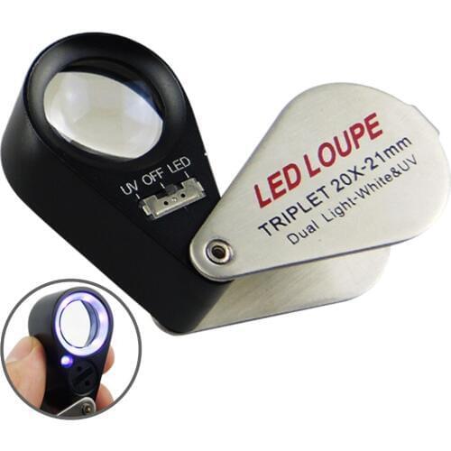 Jewelry Jeweller Triplet Loupe 20x Magnification White LED & UV Light 21mm Lens