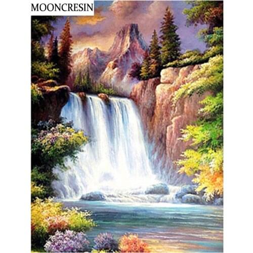 5D Diamond Painting Full Drill Mountain Waterfall Needlework Cross Stitch Diamond Embroidery Mosaic Wall Sticker Decoration Home