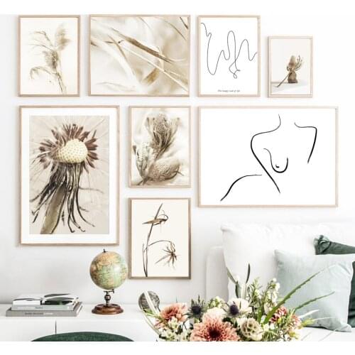 Abstract Lines Dandelion Dried Flowers Wall Art Canvas Painting Nordic Posters And Prints Wall Pictures For Living Room Decor