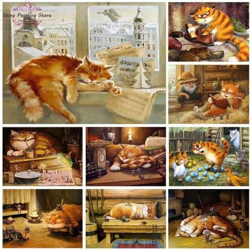 5D DIY Diamond Painting Cartoon Cat Diamond Embroidery Animal Illustration Cross Stitch Wall Decor Diamond Mosaic Handmade Gift