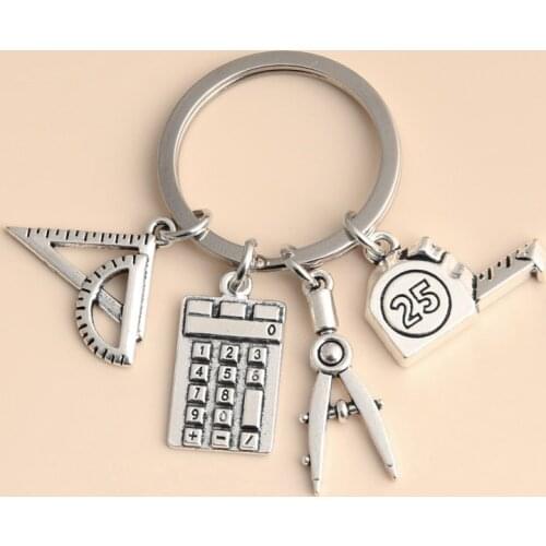 New Study Keychain School Supplies Key Ring Ruler Computer Compass Tape Key Chain For Teacher Student Gifts DIY Jewelry Handmade