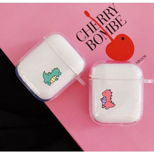 Cute Cartoon Dinosaur Couple Earphone Case For Apple AirPods 2 1 Soft Transparent Protective Cover Animal Pattern Charging Box