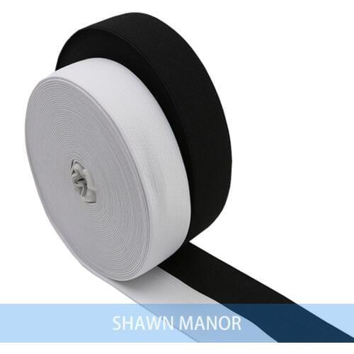 30MM White/Black Colored Elastic Ribbon Polyester Knit Baired Sewing Elastic Webbing Band 40Yards/Roll Wholesale