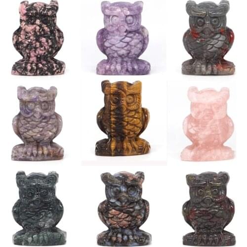 Owl Figurine Stone Carving Natural Gemstone Crystals Healing Reiki Crafts Room Decoration Rock Quartz Animal Statue Gift 2"