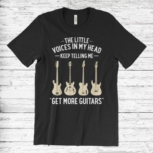 The Little Voices In My Head Keep Telling Me Get More Guitars Vintage Guitar T-Shirt for Male Short Sleeves Cotton T Shirt