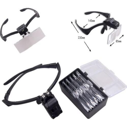 Headset Magnifier Eye Repair Magnifier with LED Light 1.0 / 1.5 / 2.0 / 2.5 / 3.5X Magnification Optical Lens Glasses Magnifier
