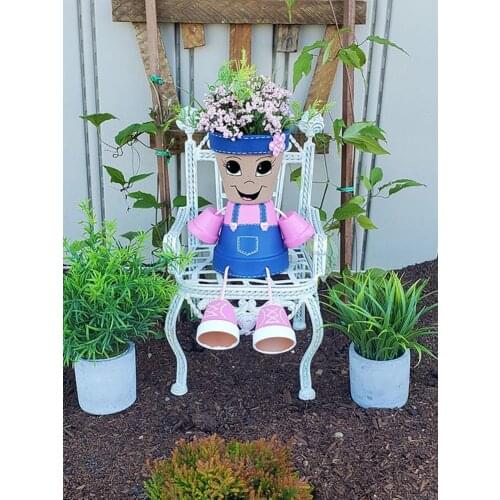 Innovative 3D Flower Pot Country Kid Clay Pot People Planter Grain Drill Resin Handicraft Potted Plant Decorative For Gardening