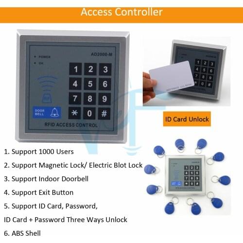 Intelligent Access Controller Support ID Tag 125KHZ Keyfobs 1000 Users Keychain Numeric Keyboard ABS Password Unlock Door Opener