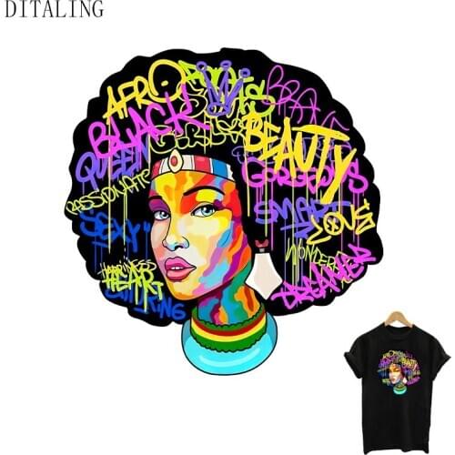 Beautiful Balck Girl Sticker Iron-On Transfers For Clothing African Girl T-Shirt Jacket Patch DIY Washable Custom Thermo Sticker
