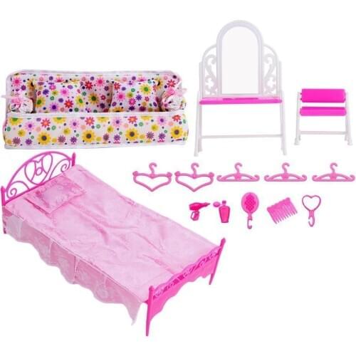 Doll Accessories Toys Girls Play House Toys Big Bed For Doll Dressing House Dresser with Table Doll Furniture Chairs Q2J2