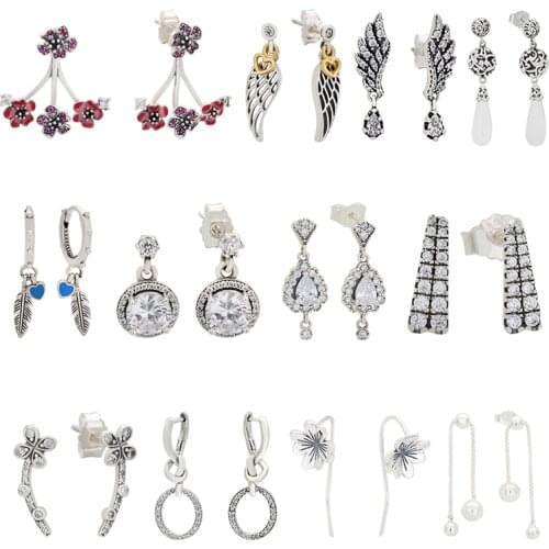 Lomeo 925 silver angel wings, sacred feathers, lucky four-leaf clover, heart interwoven earrings, personalized retro earrings