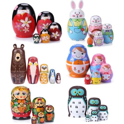 Wooden Matryoshka Dolls Toys Girls Russian Nesting Dolls Kids Handmade Wood Matryoshka Doll Toy Crafts Children Birthday Gifts