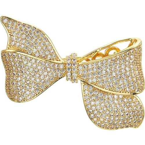 Copper Micro Inlaid Zircon Bow CZ Brooch Hijab Pin All-match Hot Clothing Delicate Jewelry Accessories Fashion New Trendy Gifts